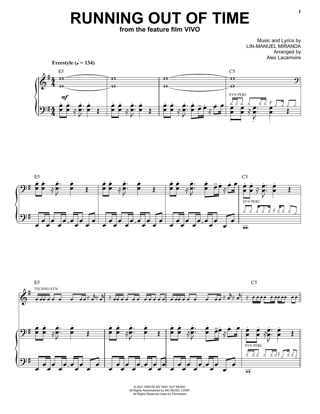 Download Lin-Manuel Miranda Running Out Of Time (from Vivo) Sheet Music and learn how to play Piano & Vocal PDF digital score in minutes