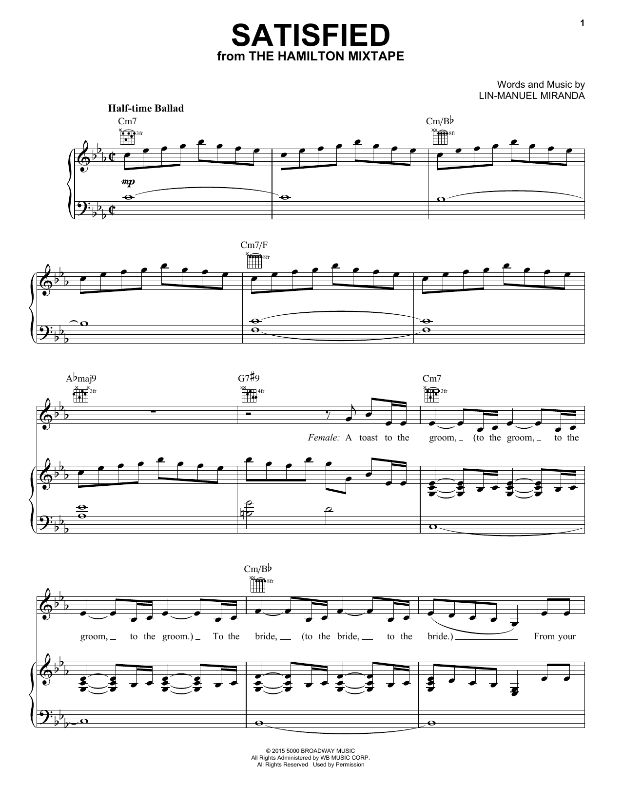 Download Lin-Manuel Miranda Satisfied Sheet Music and learn how to play Piano, Vocal & Guitar (Right-Hand Melody) PDF digital score in minutes