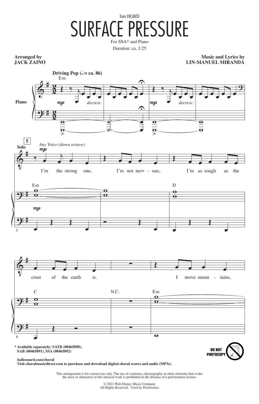 Download Lin-Manuel Miranda Surface Pressure (from Encanto) (arr. Jack Zaino) Sheet Music and learn how to play SATB Choir PDF digital score in minutes