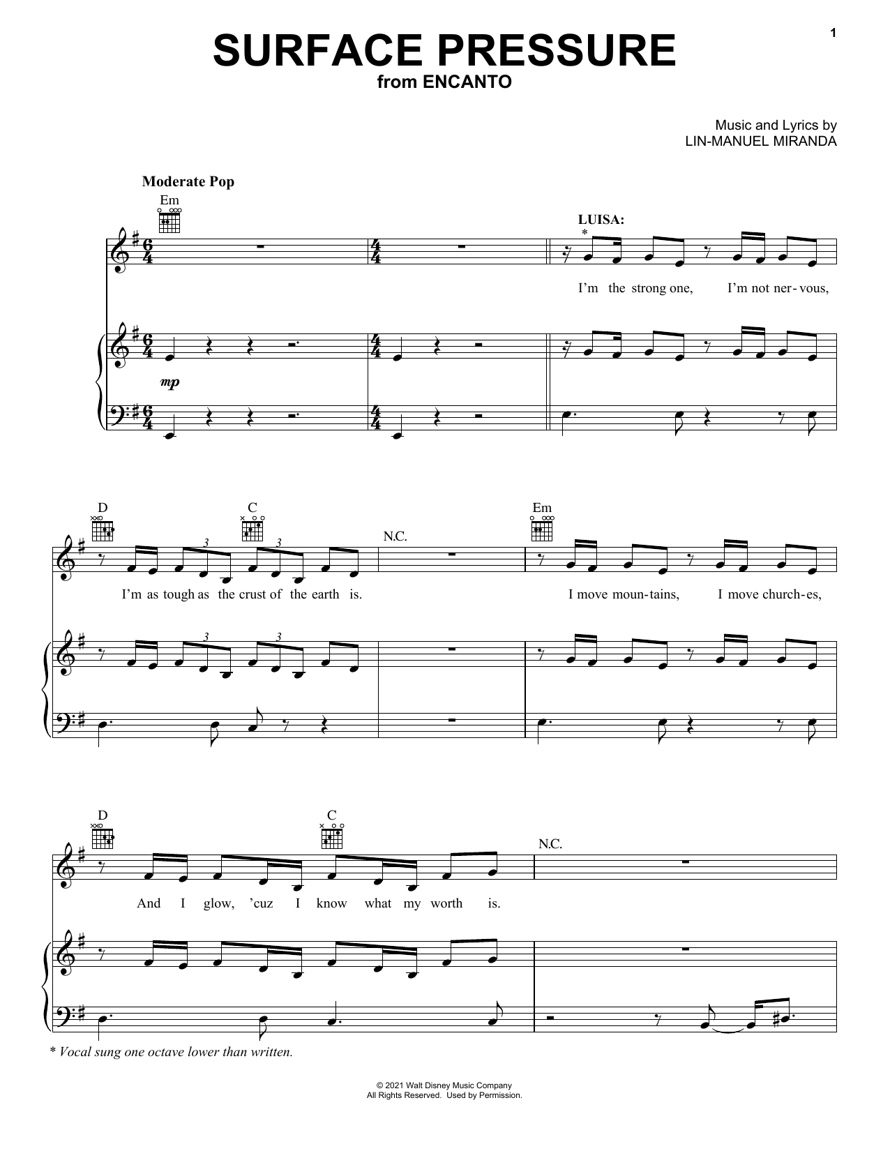 Download Lin-Manuel Miranda Surface Pressure (from Encanto) Sheet Music and learn how to play Clarinet Duet PDF digital score in minutes