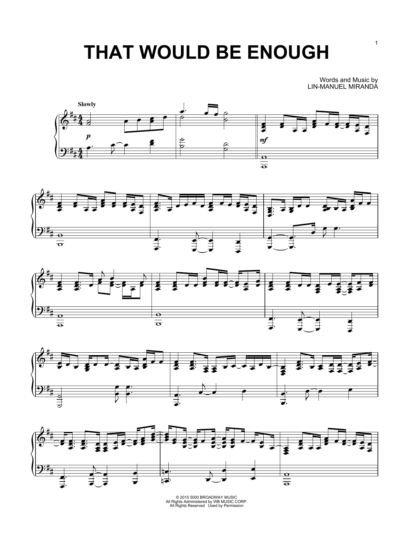 Download Lin-Manuel Miranda That Would Be Enough (from Hamilton) (arr. David Pearl) Sheet Music and learn how to play Piano Solo PDF digital score in minutes