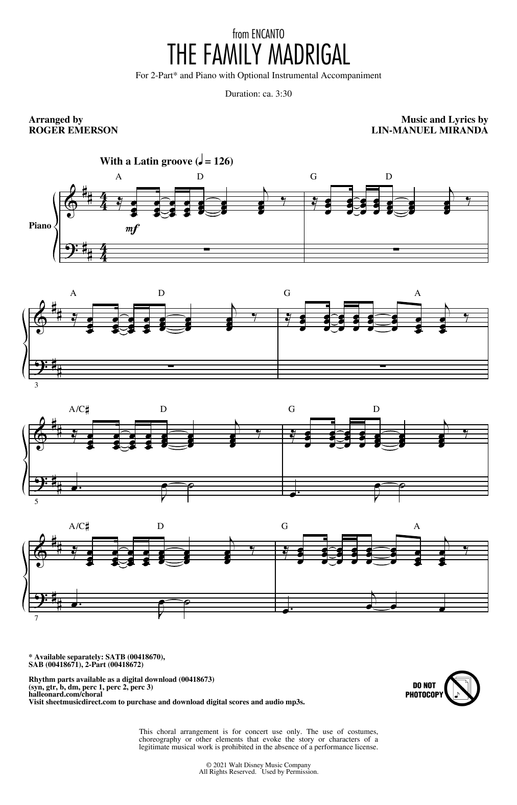 Download Lin-Manuel Miranda The Family Madrigal (from Encanto) (arr. Roger Emerson) Sheet Music and learn how to play 2-Part Choir PDF digital score in minutes