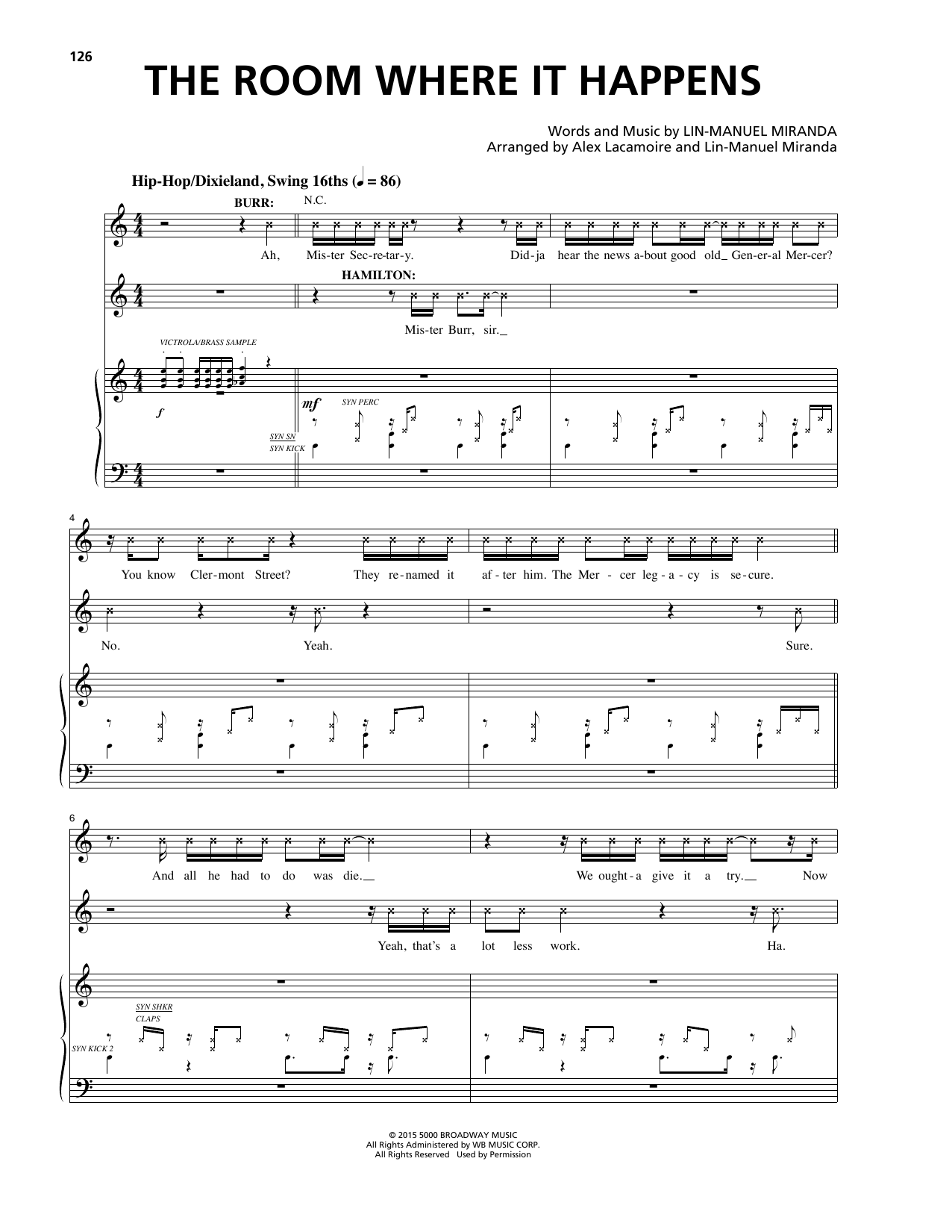 Download Lin-Manuel Miranda The Room Where It Happens (from Hamilton) Sheet Music and learn how to play Piano & Vocal PDF digital score in minutes
