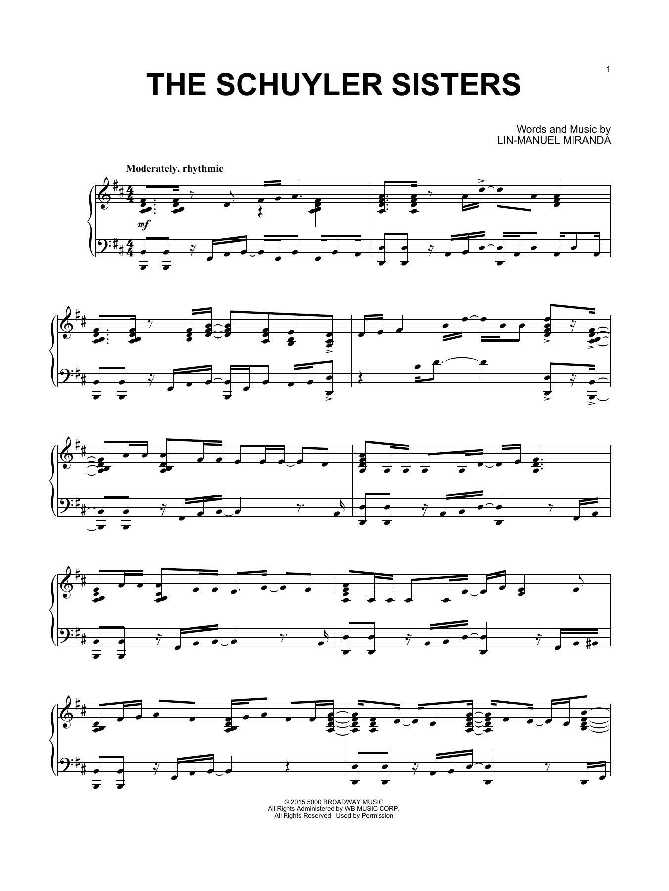 Download Lin-Manuel Miranda The Schuyler Sisters (from Hamilton) (arr. David Pearl) Sheet Music and learn how to play Piano Solo PDF digital score in minutes