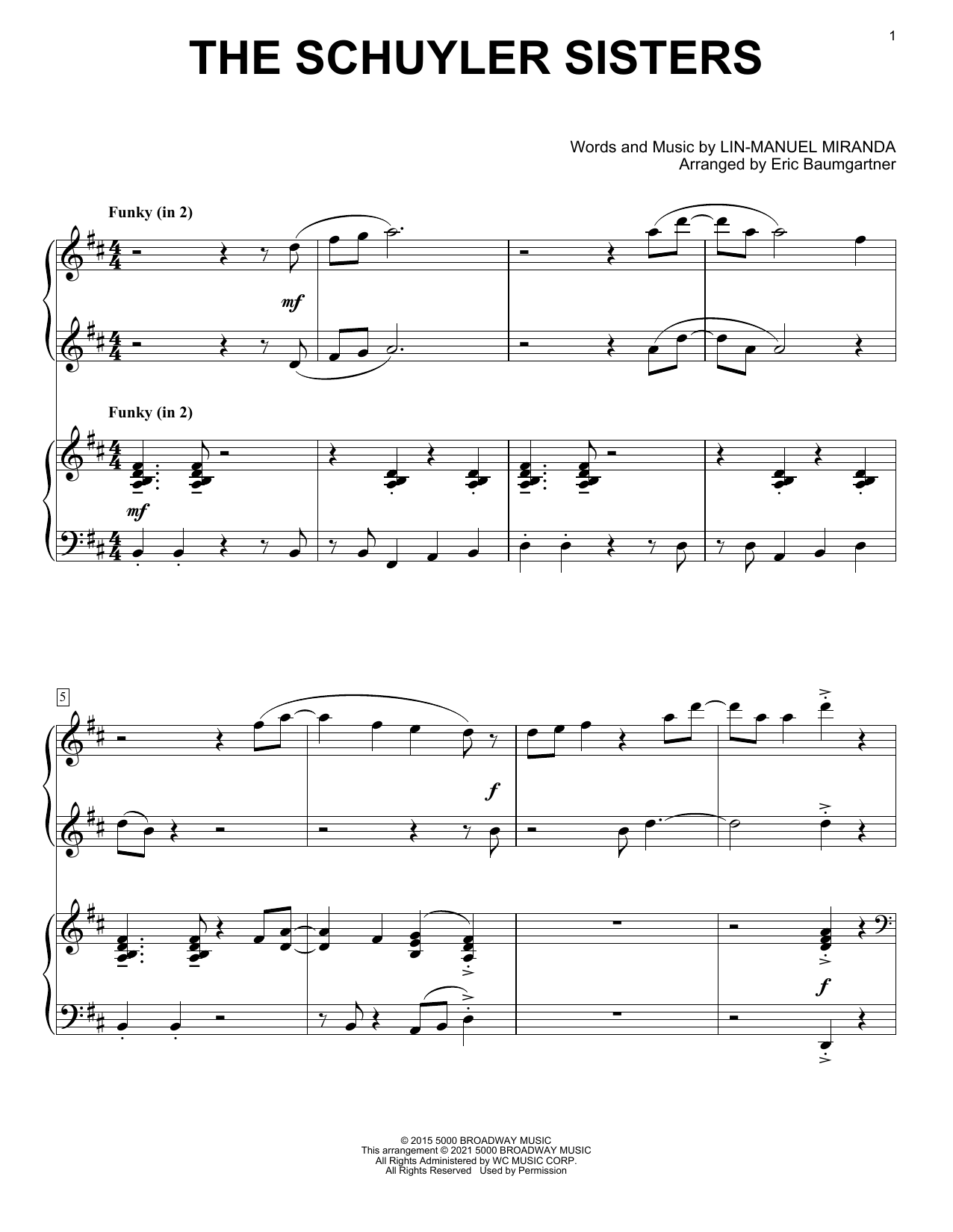 Download Lin-Manuel Miranda The Schuyler Sisters (from Hamilton) (arr. Eric Baumgartner) Sheet Music and learn how to play Piano Duet PDF digital score in minutes
