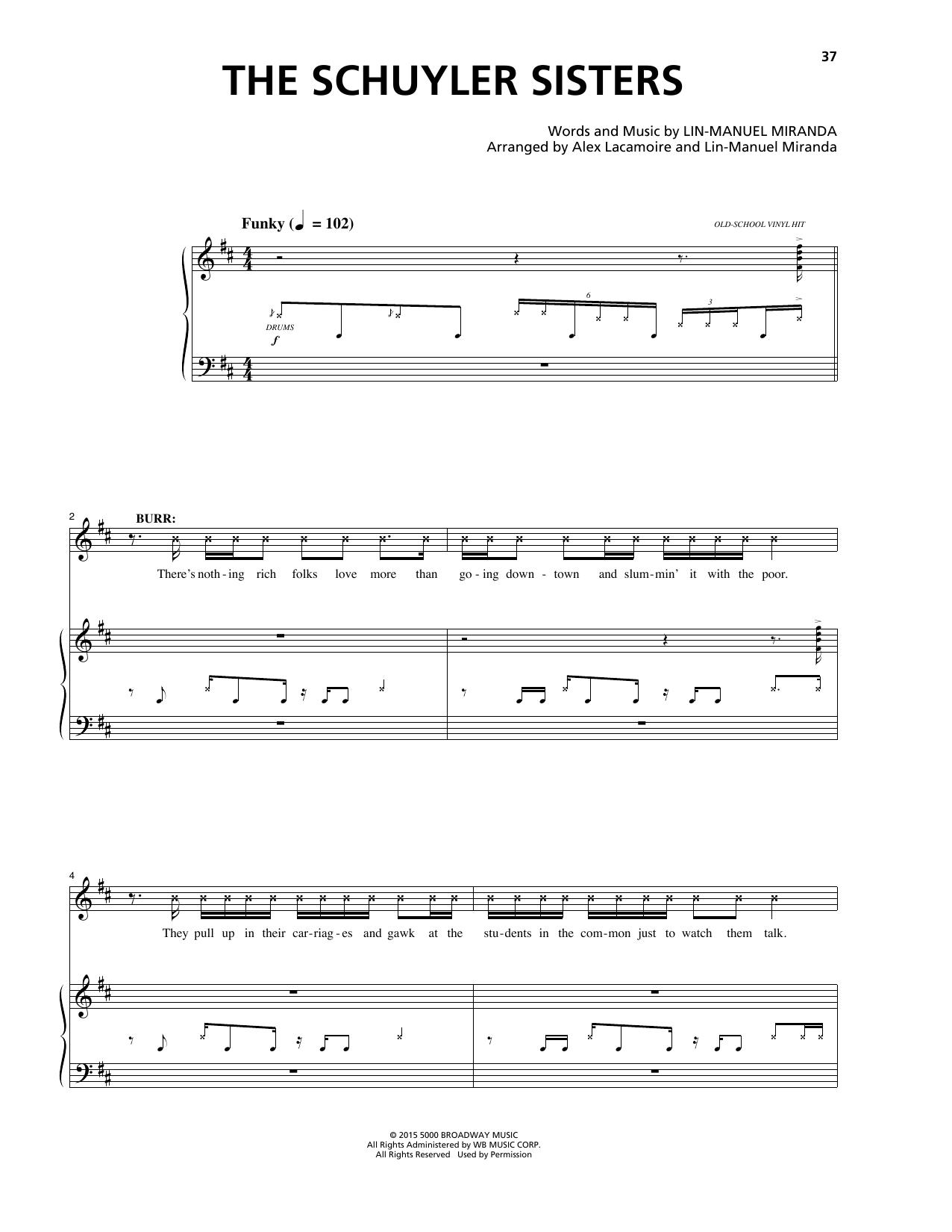 Download Lin-Manuel Miranda The Schuyler Sisters (from Hamilton) Sheet Music and learn how to play Big Note Piano PDF digital score in minutes