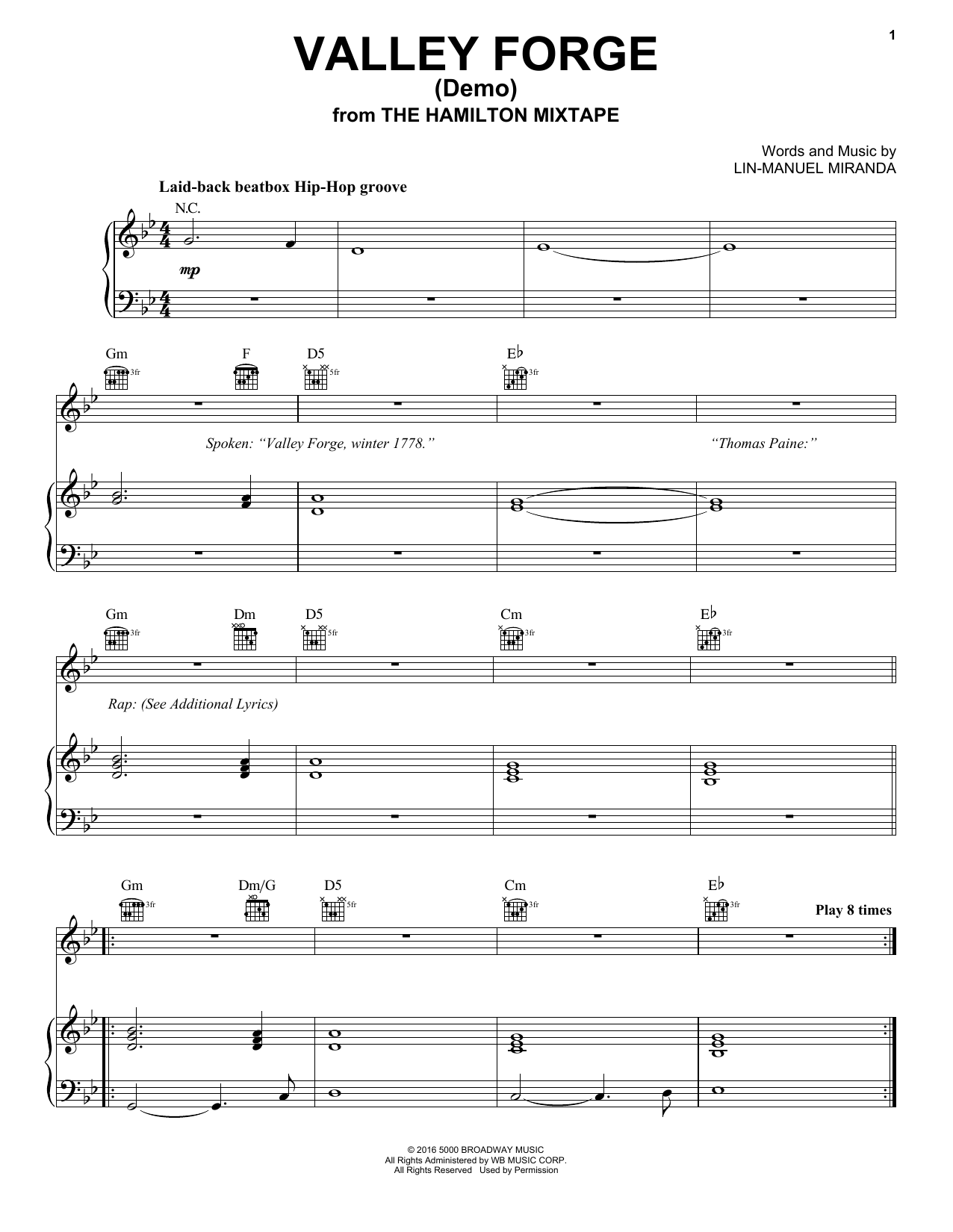 Download Lin-Manuel Miranda Valley Forge (Demo) Sheet Music and learn how to play Piano, Vocal & Guitar (Right-Hand Melody) PDF digital score in minutes