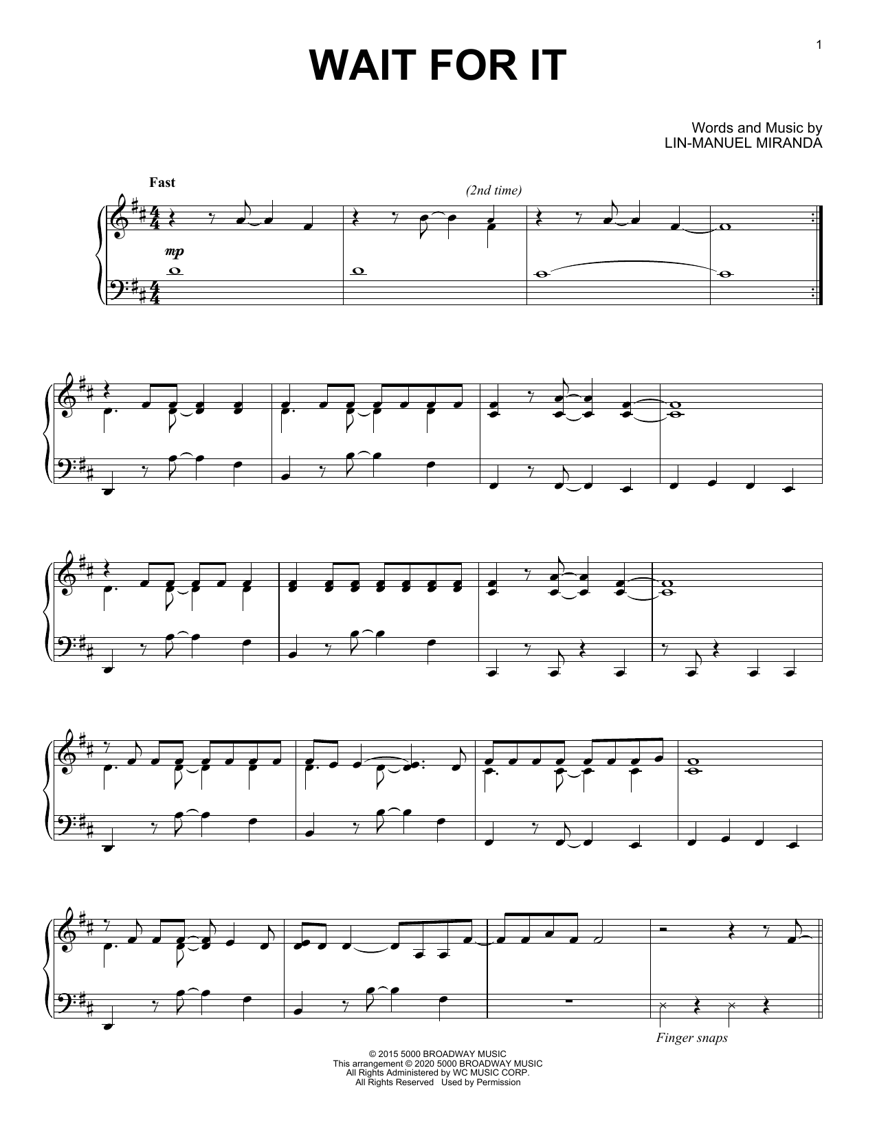 Download Lin-Manuel Miranda Wait For It (from Hamilton) (arr. David Pearl) Sheet Music and learn how to play Piano Solo PDF digital score in minutes