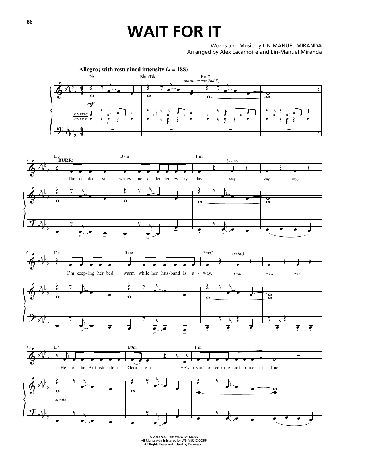 Download Lin-Manuel Miranda Wait For It (from Hamilton) Sheet Music and learn how to play Easy Piano PDF digital score in minutes