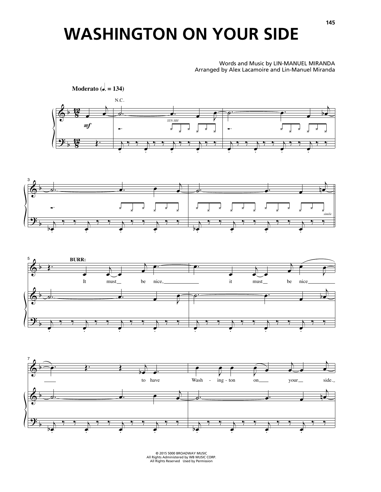 Download Lin-Manuel Miranda Washington On Your Side (from Hamilton) Sheet Music and learn how to play Piano & Vocal PDF digital score in minutes