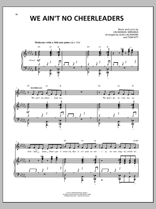 Download Lin-Manuel Miranda We Ain't No Cheerleaders Sheet Music and learn how to play Piano & Vocal PDF digital score in minutes