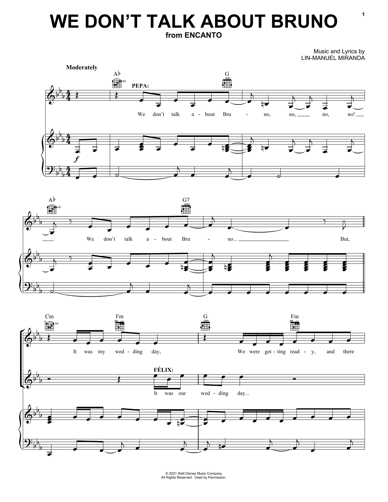 Download Lin-Manuel Miranda We Don't Talk About Bruno (from Encanto) Sheet Music and learn how to play Violin Duet PDF digital score in minutes