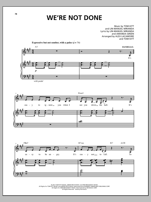 Download Lin-Manuel Miranda We're Not Done Sheet Music and learn how to play Piano & Vocal PDF digital score in minutes