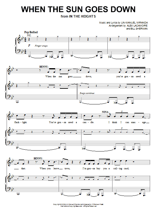 Download Lin-Manuel Miranda When The Sun Goes Down Sheet Music and learn how to play Piano, Vocal & Guitar (Right-Hand Melody) PDF digital score in minutes