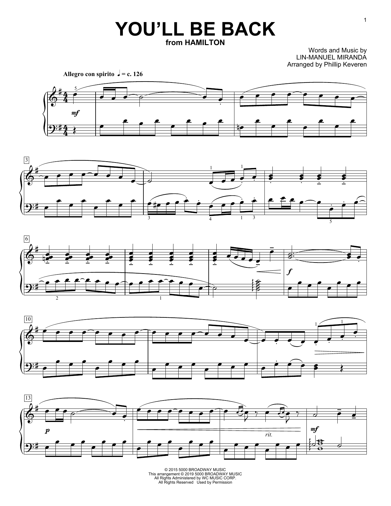 Download Lin-Manuel Miranda You'll Be Back [Classical version] (from Hamilton) (arr. Phillip Keveren) Sheet Music and learn how to play Piano Solo PDF digital score in minutes