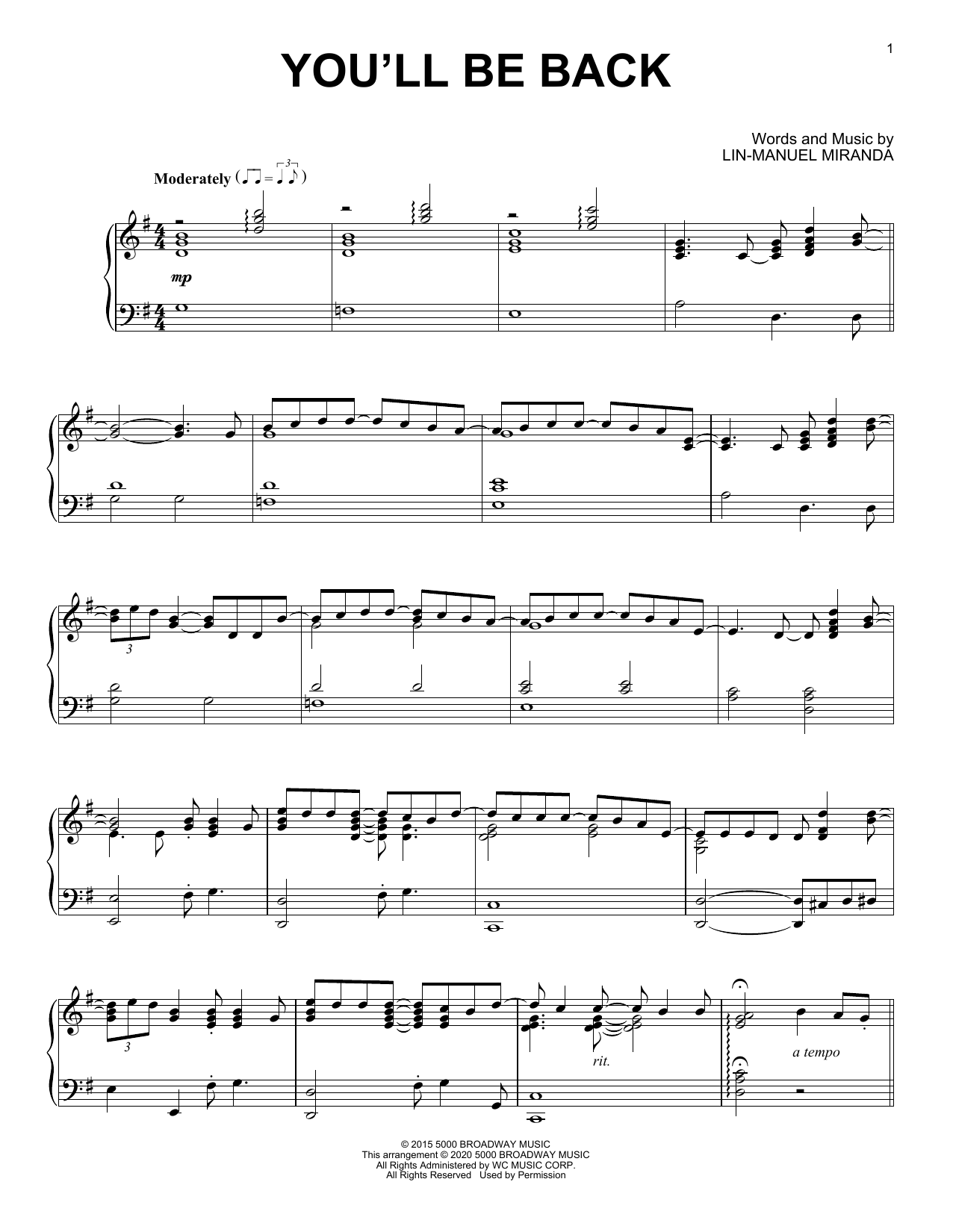 Download Lin-Manuel Miranda You'll Be Back (from Hamilton) (arr. David Pearl) Sheet Music and learn how to play Piano Solo PDF digital score in minutes