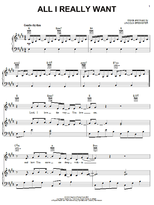 Download Lincoln Brewster All I Really Want Sheet Music and learn how to play Piano, Vocal & Guitar (Right-Hand Melody) PDF digital score in minutes