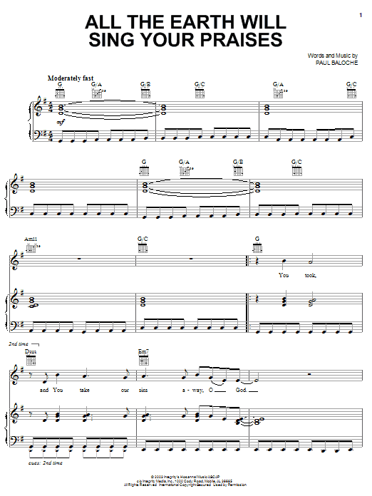 Download Lincoln Brewster All The Earth Will Sing Your Praises Sheet Music and learn how to play Piano, Vocal & Guitar (Right-Hand Melody) PDF digital score in minutes