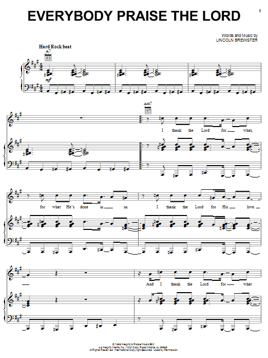 Download Lincoln Brewster Everybody Praise The Lord Sheet Music and learn how to play Piano, Vocal & Guitar (Right-Hand Melody) PDF digital score in minutes