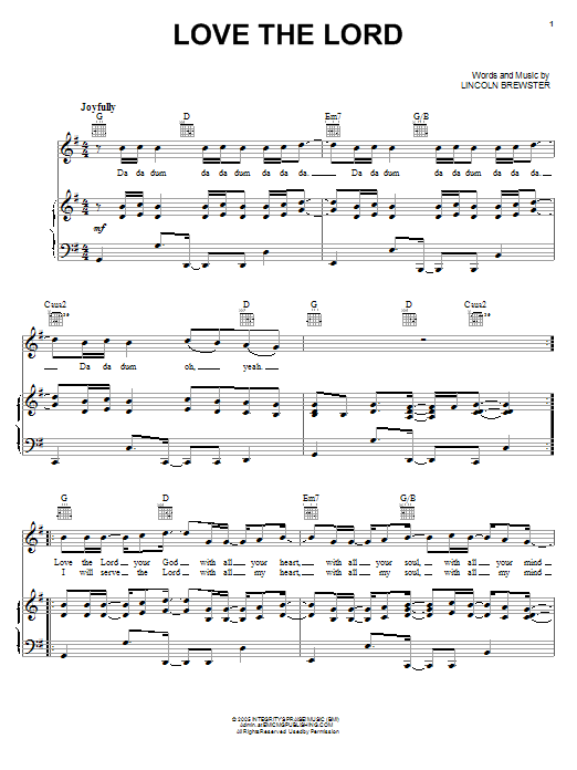 Download Lincoln Brewster Love The Lord Sheet Music and learn how to play Melody Line, Lyrics & Chords PDF digital score in minutes