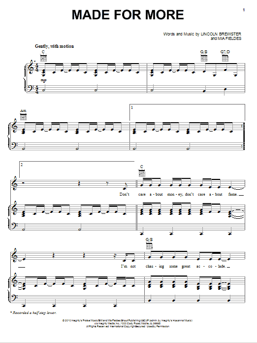 Download Lincoln Brewster Made For More Sheet Music and learn how to play Piano, Vocal & Guitar (Right-Hand Melody) PDF digital score in minutes
