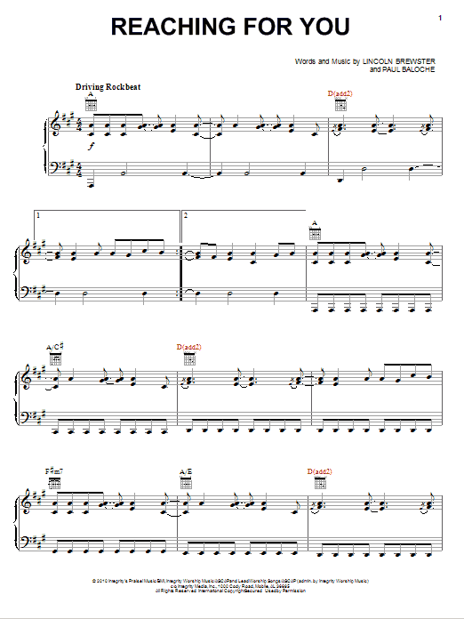 Download Lincoln Brewster Reaching For You Sheet Music and learn how to play Piano, Vocal & Guitar (Right-Hand Melody) PDF digital score in minutes