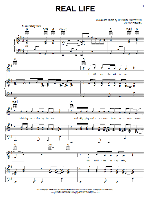 Download Lincoln Brewster Real Life Sheet Music and learn how to play Piano, Vocal & Guitar (Right-Hand Melody) PDF digital score in minutes