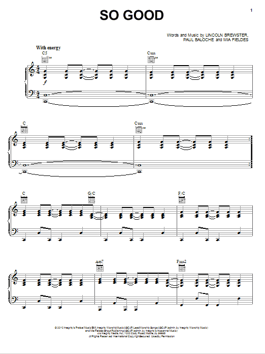 Download Lincoln Brewster So Good Sheet Music and learn how to play Piano, Vocal & Guitar (Right-Hand Melody) PDF digital score in minutes