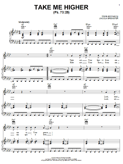 Download Lincoln Brewster Take Me Higher Sheet Music and learn how to play Piano, Vocal & Guitar (Right-Hand Melody) PDF digital score in minutes