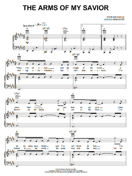 Download Lincoln Brewster The Arms Of My Savior Sheet Music and learn how to play Piano, Vocal & Guitar (Right-Hand Melody) PDF digital score in minutes