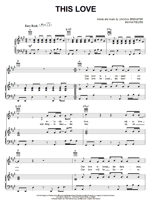 Download Lincoln Brewster This Love Sheet Music and learn how to play Piano, Vocal & Guitar (Right-Hand Melody) PDF digital score in minutes