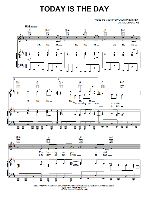 Download Lincoln Brewster Today Is The Day Sheet Music and learn how to play Melody Line, Lyrics & Chords PDF digital score in minutes