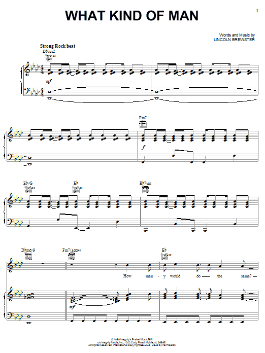 Download Lincoln Brewster What Kind Of Man Sheet Music and learn how to play Piano, Vocal & Guitar (Right-Hand Melody) PDF digital score in minutes