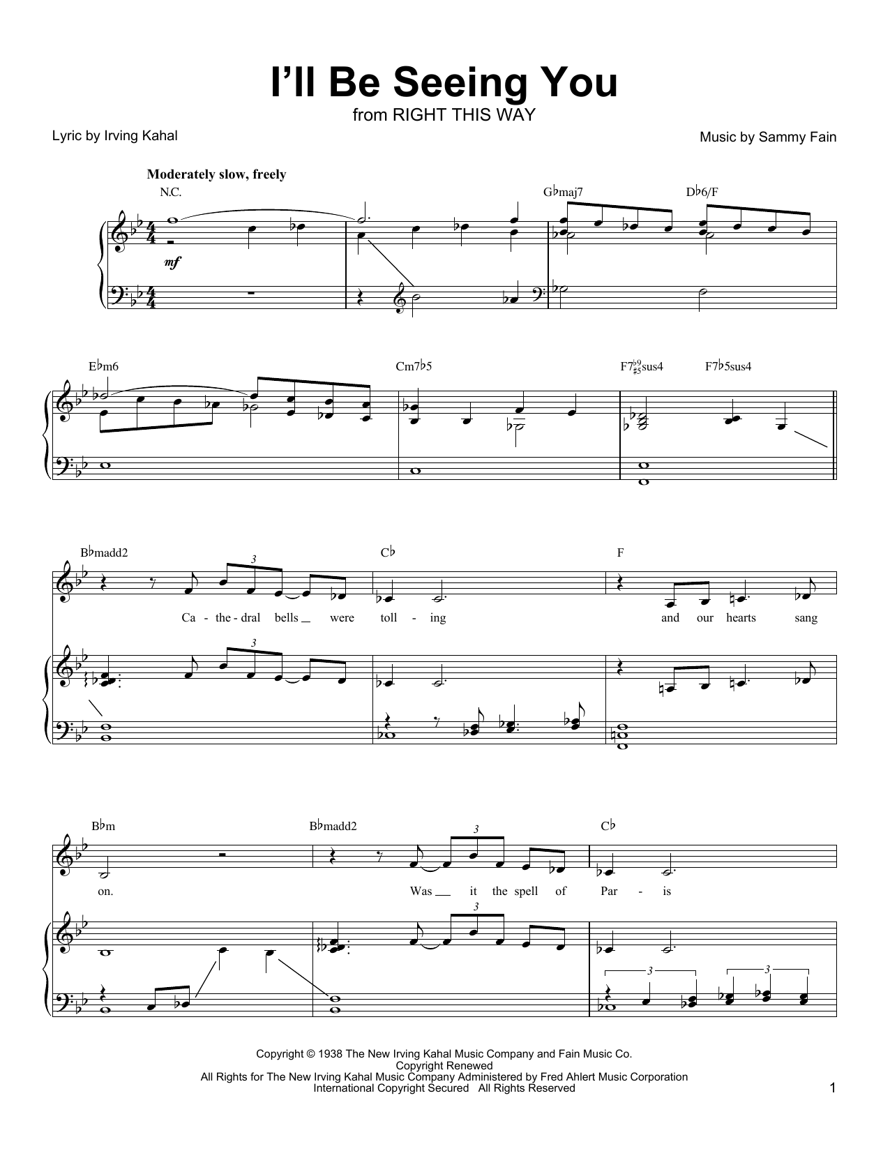 Download Linda Eder I'll Be Seeing You Sheet Music and learn how to play Piano, Vocal & Guitar (Right-Hand Melody) PDF digital score in minutes