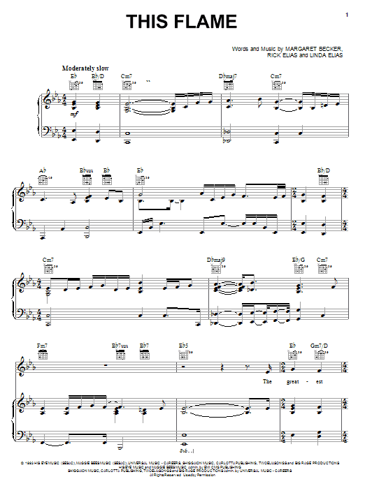 Download Linda Elias This Flame Sheet Music and learn how to play Piano, Vocal & Guitar (Right-Hand Melody) PDF digital score in minutes