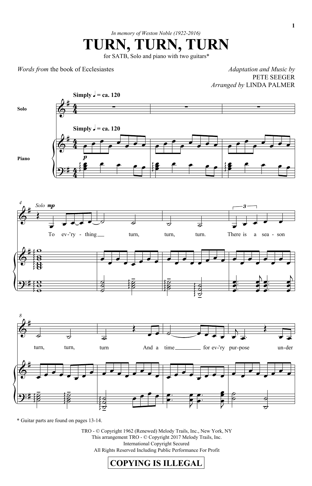 Download Linda Palmer Turn! Turn! Turn! (To Everything There Is A Season) Sheet Music and learn how to play SATB PDF digital score in minutes