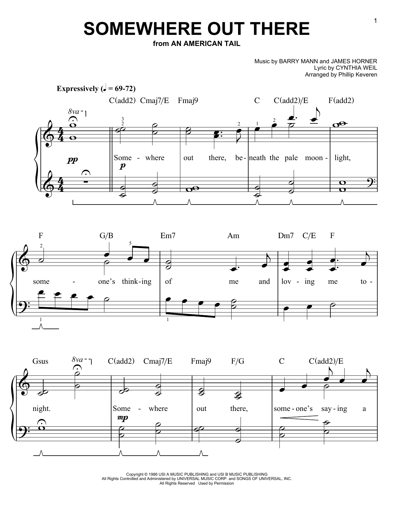 Download Linda Ronstadt & James Ingram Somewhere Out There Sheet Music and learn how to play Easy Piano PDF digital score in minutes
