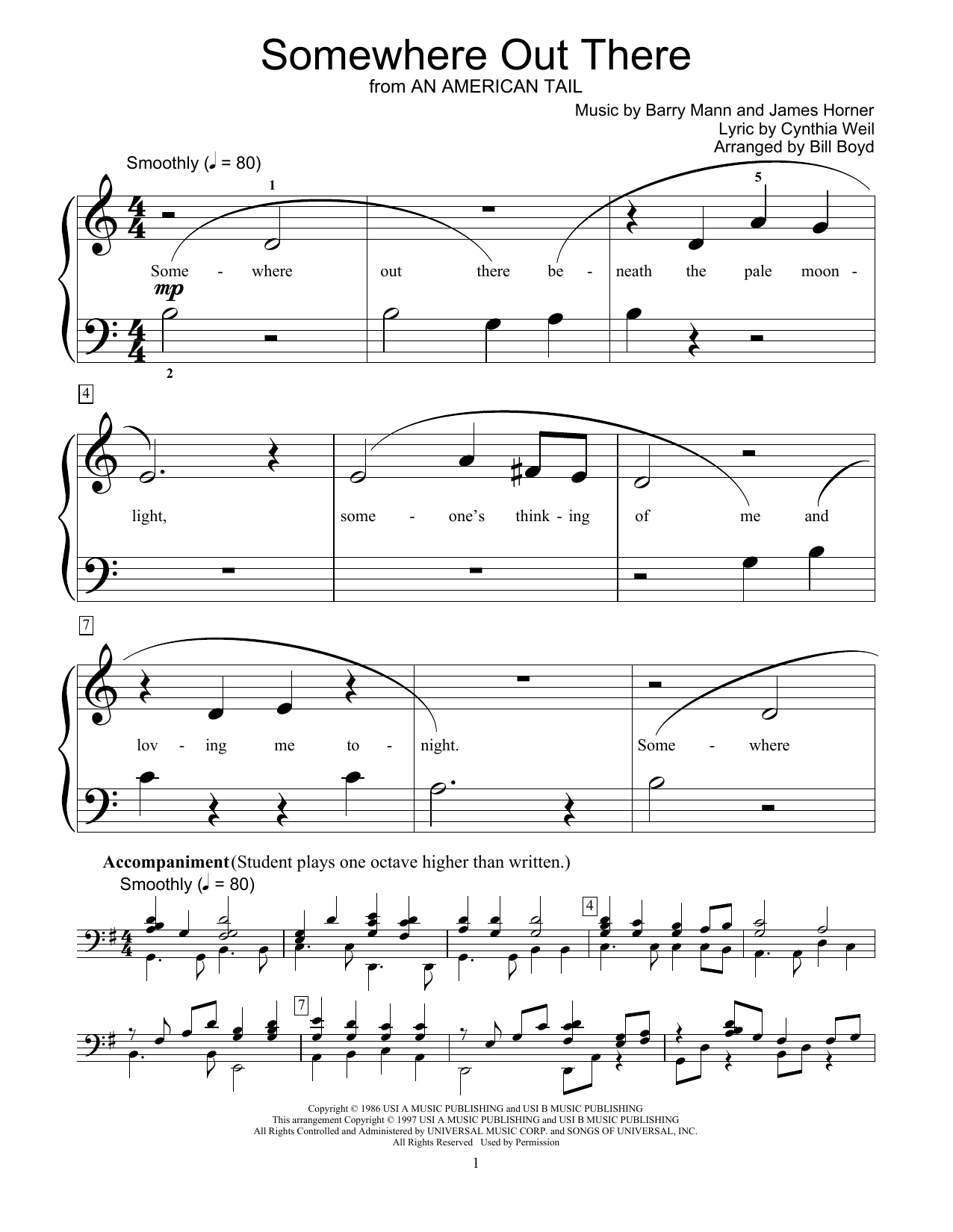 Download Linda Ronstadt & James Ingram Somewhere Out There (from An American Tail) (arr. Bill Boyd) Sheet Music and learn how to play Educational Piano PDF digital score in minutes