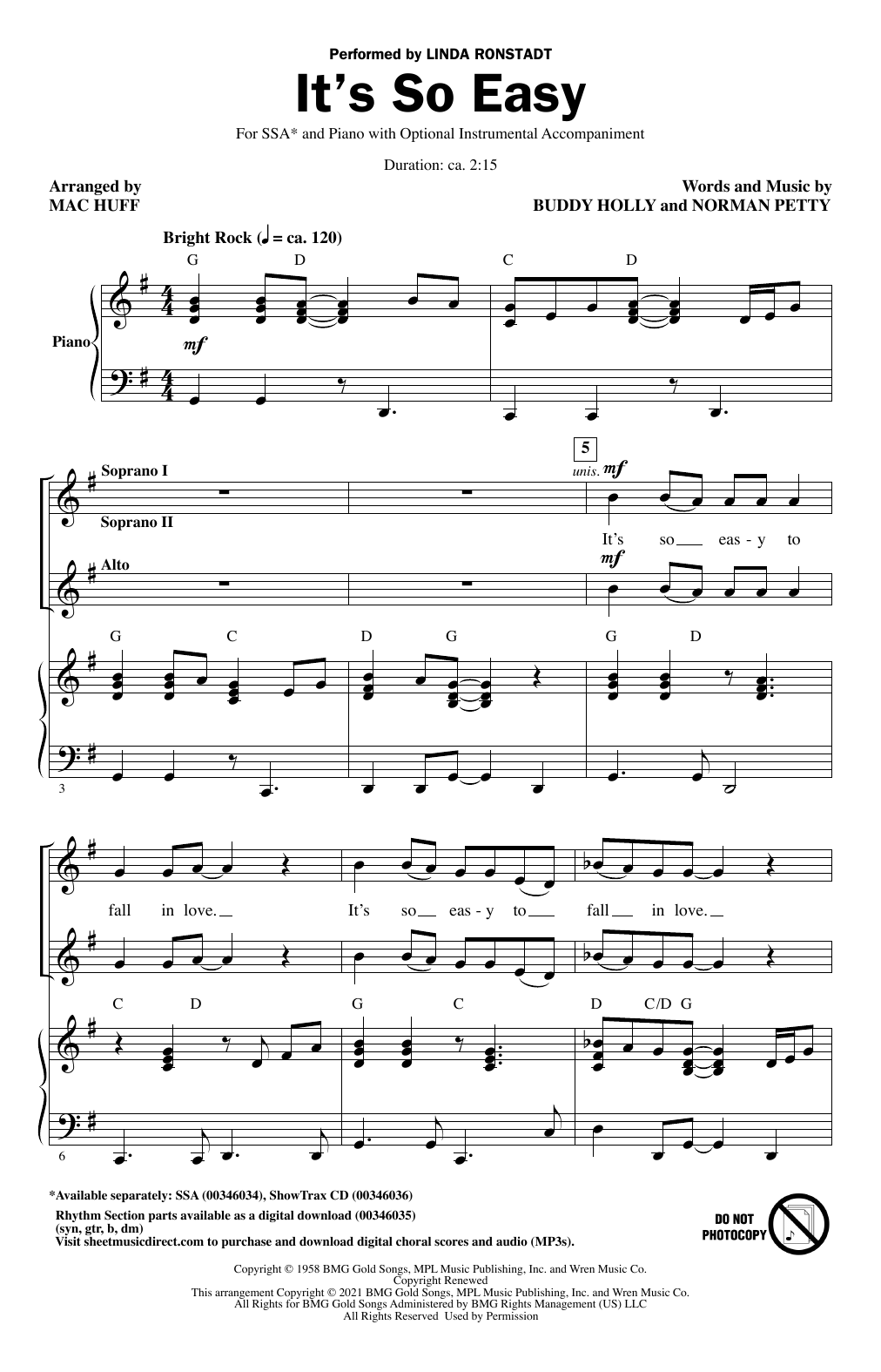Download Linda Ronstadt It's So Easy (arr. Mac Huff) Sheet Music and learn how to play SSA Choir PDF digital score in minutes