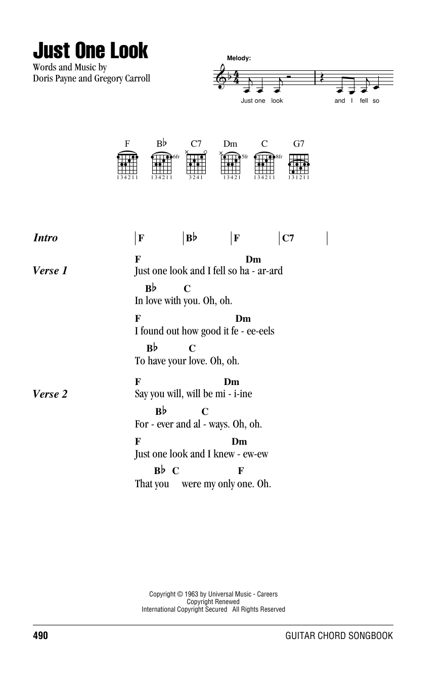 Download Linda Ronstadt Just One Look Sheet Music and learn how to play Lyrics & Chords PDF digital score in minutes