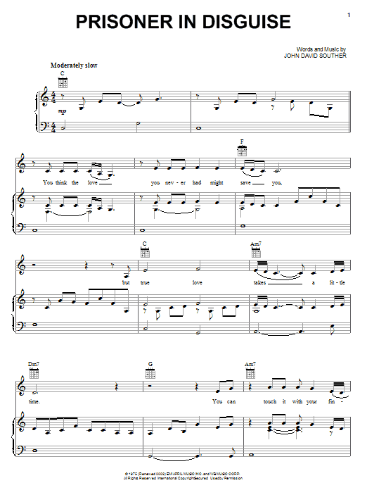 Download Linda Ronstadt Prisoner In Disguise Sheet Music and learn how to play Piano, Vocal & Guitar (Right-Hand Melody) PDF digital score in minutes