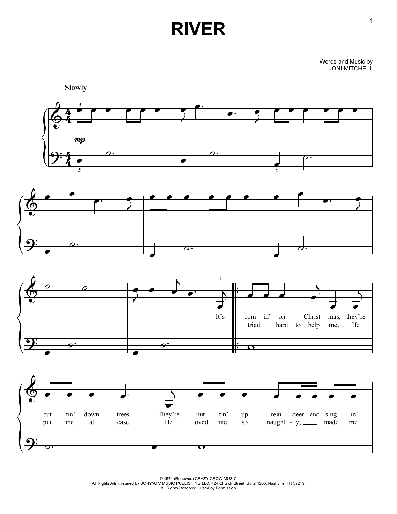Download Linda Ronstadt River Sheet Music and learn how to play Easy Piano PDF digital score in minutes