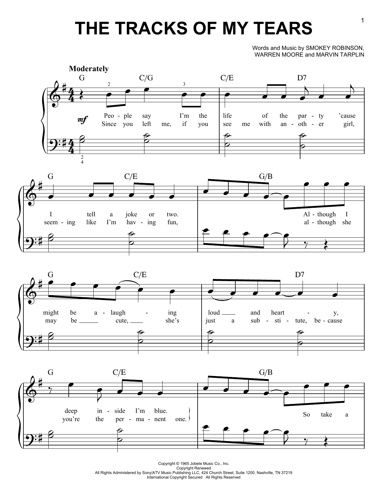 Download Linda Ronstadt The Tracks Of My Tears Sheet Music and learn how to play Easy Piano PDF digital score in minutes