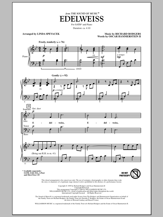 Download Linda Spevacek Edelweiss (from The Sound Of Music) Sheet Music and learn how to play SSA Choir PDF digital score in minutes