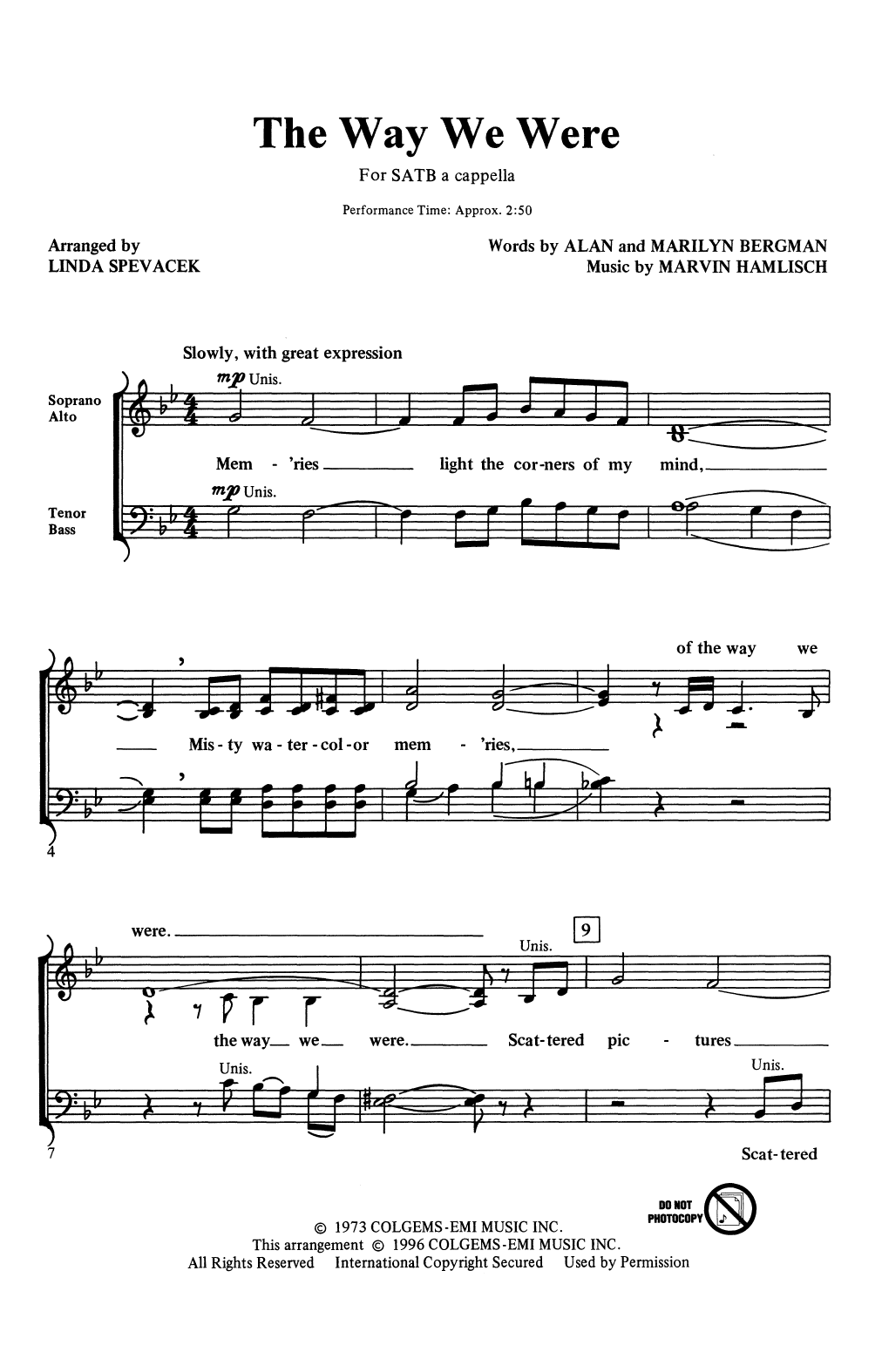 Download Linda Spevacek The Way We Were (arr. Linda Spevacek) Sheet Music and learn how to play SATB Choir PDF digital score in minutes