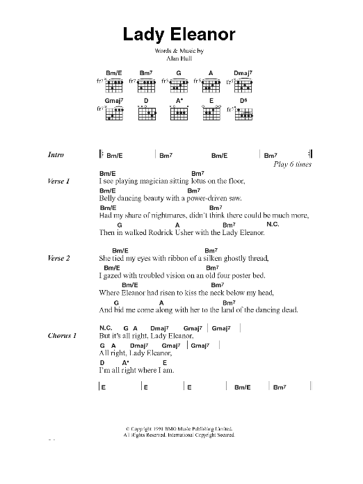 Download Lindisfarne Lady Eleanor Sheet Music and learn how to play Lyrics & Chords PDF digital score in minutes