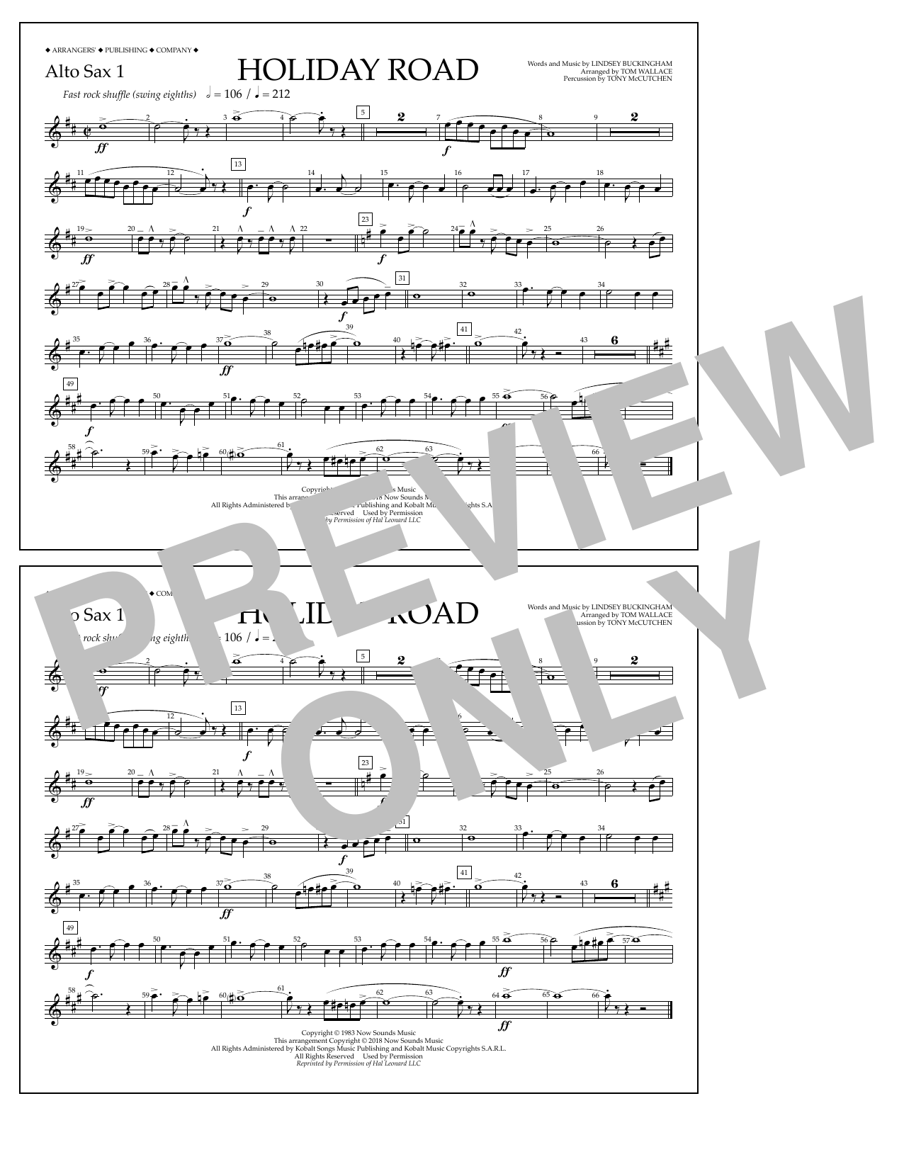 Download Lindsey Buckingham Holiday Road (from National Lampoon's Vacation) (arr. Tom Wallace) - Alto Sax 1 Sheet Music and learn how to play Marching Band PDF digital score in minutes