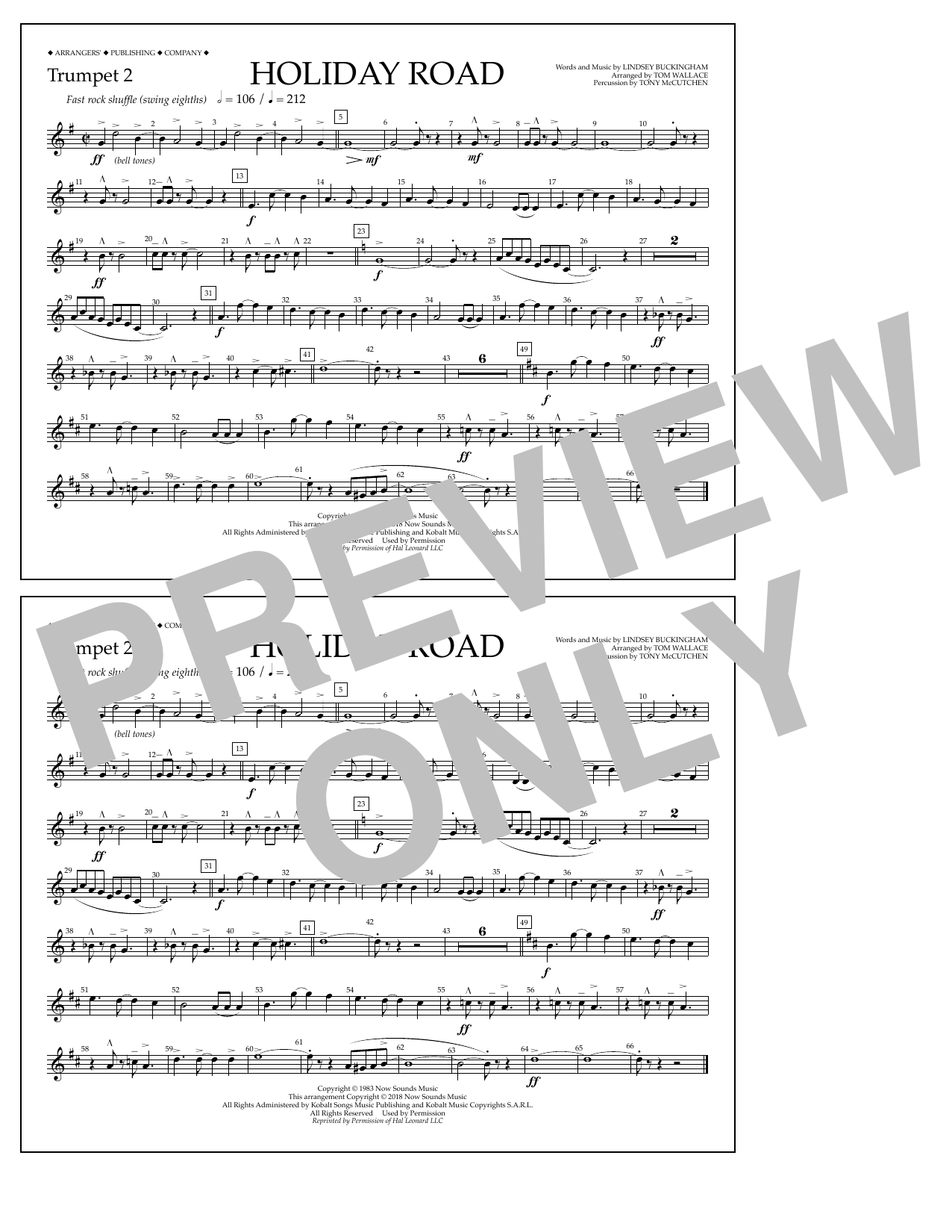 Download Lindsey Buckingham Holiday Road (from National Lampoon's Vacation) (arr. Tom Wallace) - Trumpet 2 Sheet Music and learn how to play Marching Band PDF digital score in minutes