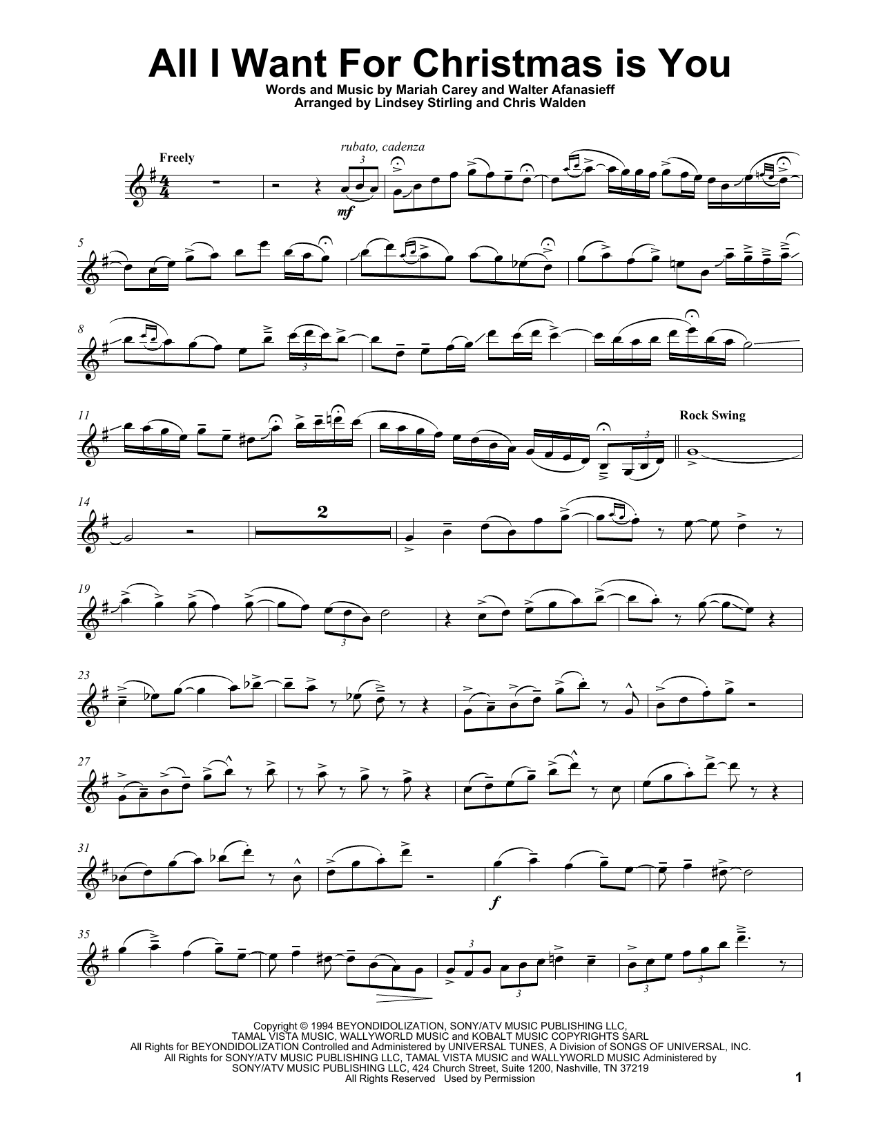 Download Lindsey Stirling All I Want For Christmas Is You Sheet Music and learn how to play Violin PDF digital score in minutes