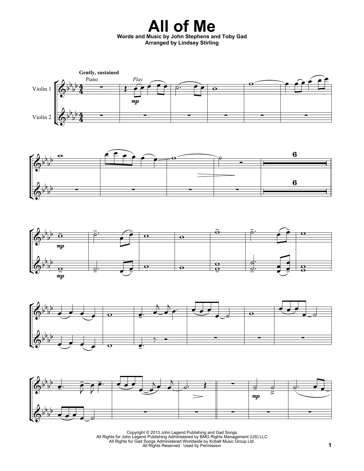 Download Lindsey Stirling All Of Me Sheet Music and learn how to play Violin Duet PDF digital score in minutes